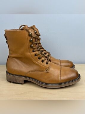 J75 Jump Men’s Size 8.0 Cylinder Brown Leather Combat Boots Cap Toe Lace Up